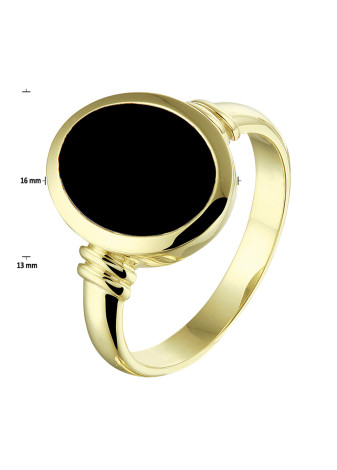 Herenring 40.20537 Massief geelgoud met ovale zwarte onyx
