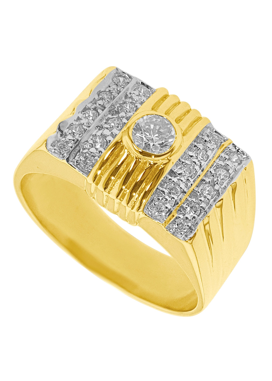 .9.9 gram rechthoekige 18 krt. gouden herenring met zirconia mt 19.5