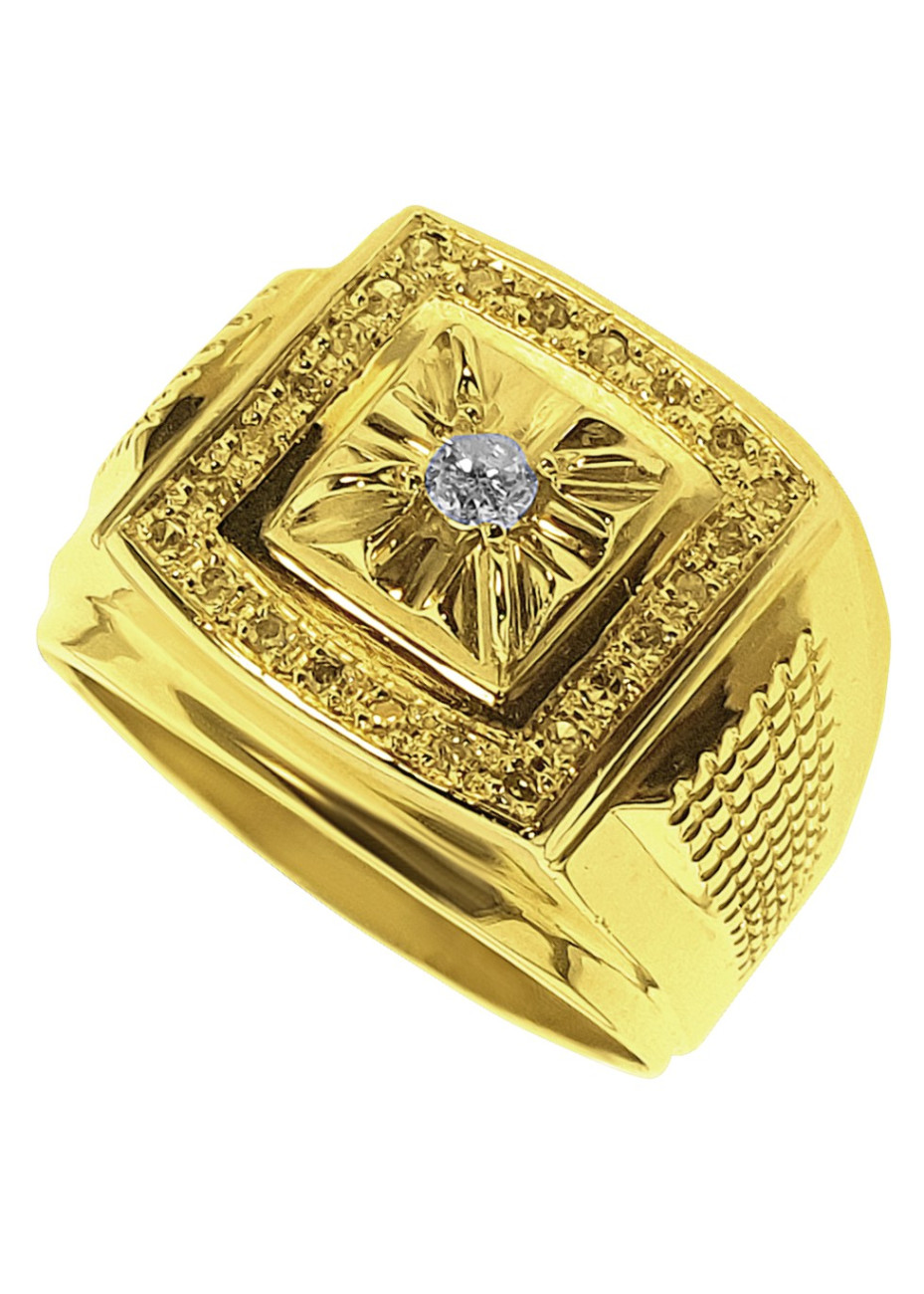 10.1 Vintage gouden herenring met 0.25 diamant mt 19.5