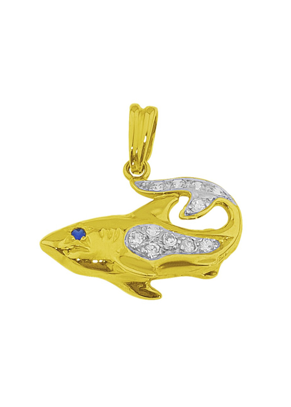 .5.1 gram hanger haai goud met zirconia 28x28 mm