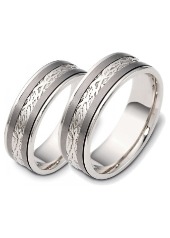 1509 Trouwringen titanium met witgoud 7 mm