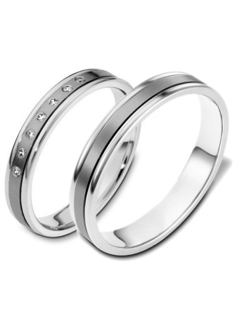 1510 Trouwringen titanium met witgoud met 7x0.01 crt briljant 4 mm