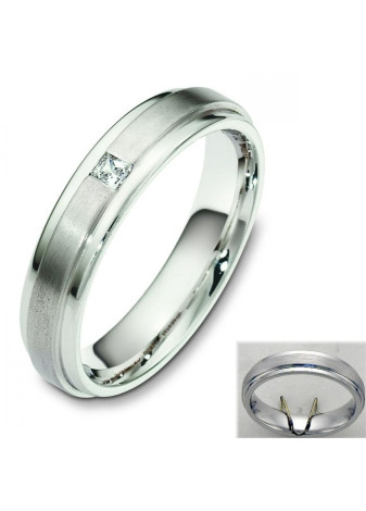 0607 Trouwringen witgoud met 1xprincess crt briljant 5 mm