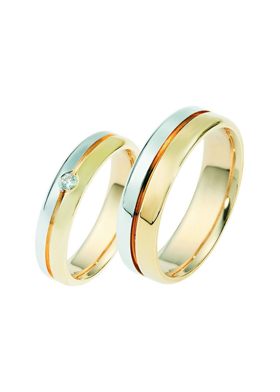 0805 Trouwringen bicolour goud met 1x0.045 crt briljant 4.5+6 mm