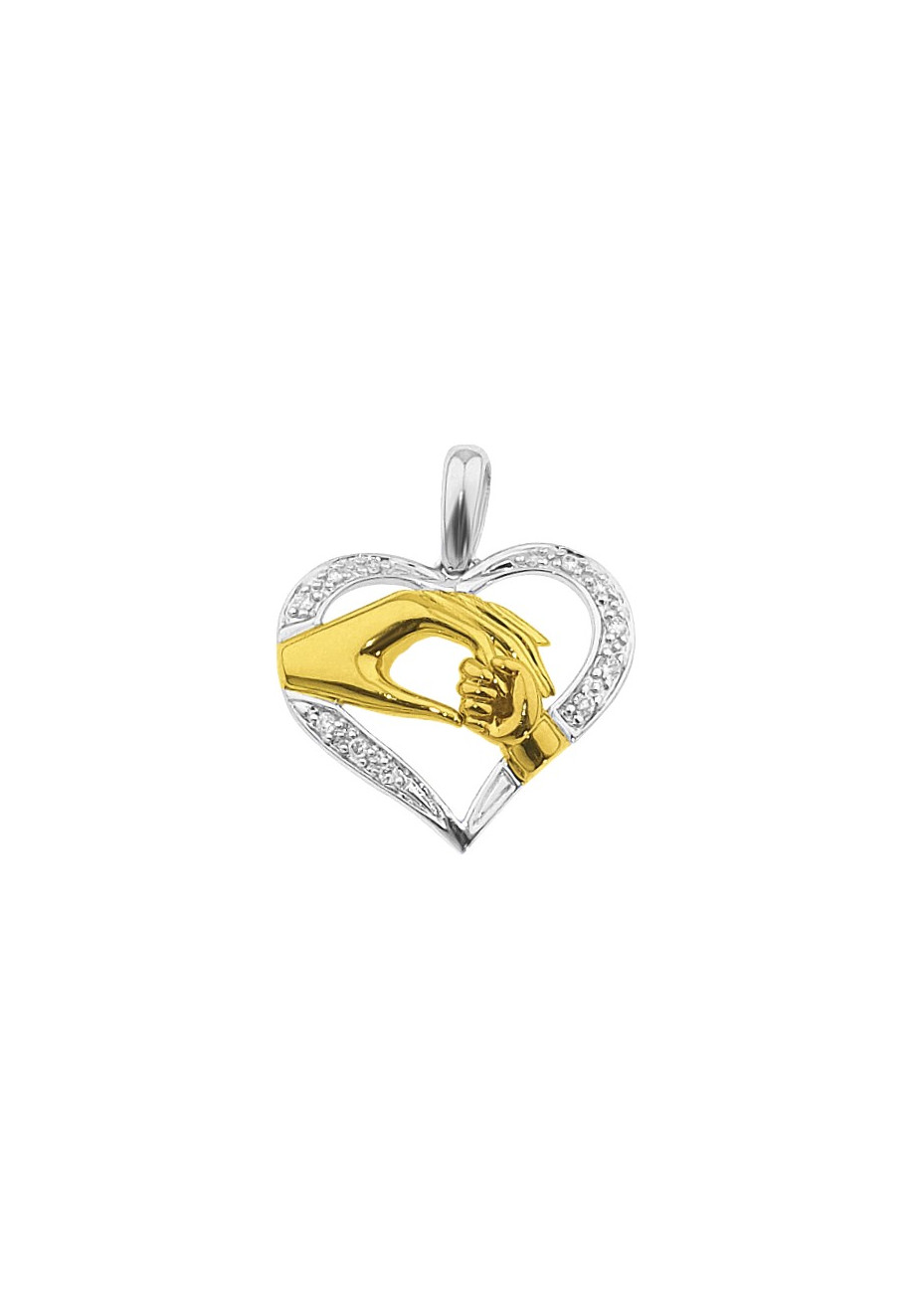 .3.0 gram tricolour gouden hanger hart moeder-kind + 0.08 briljant 24x21 mm