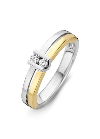 1159-010 Aanzoeksring bicolour goud met duo briljant 0.10 crt. RG415757