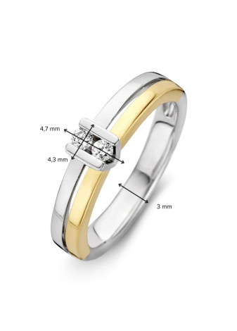 1159-010 Aanzoeksring bicolour goud met duo briljant 0.10 crt. RG415757