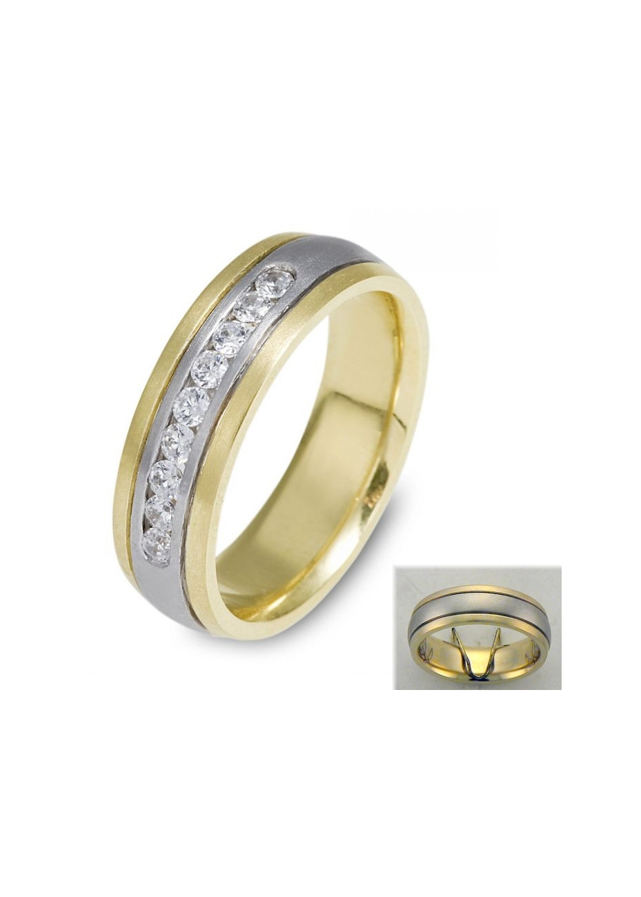 0702 Trouwringen bicolour goud met 9x0.03 crt briljant 6 mm