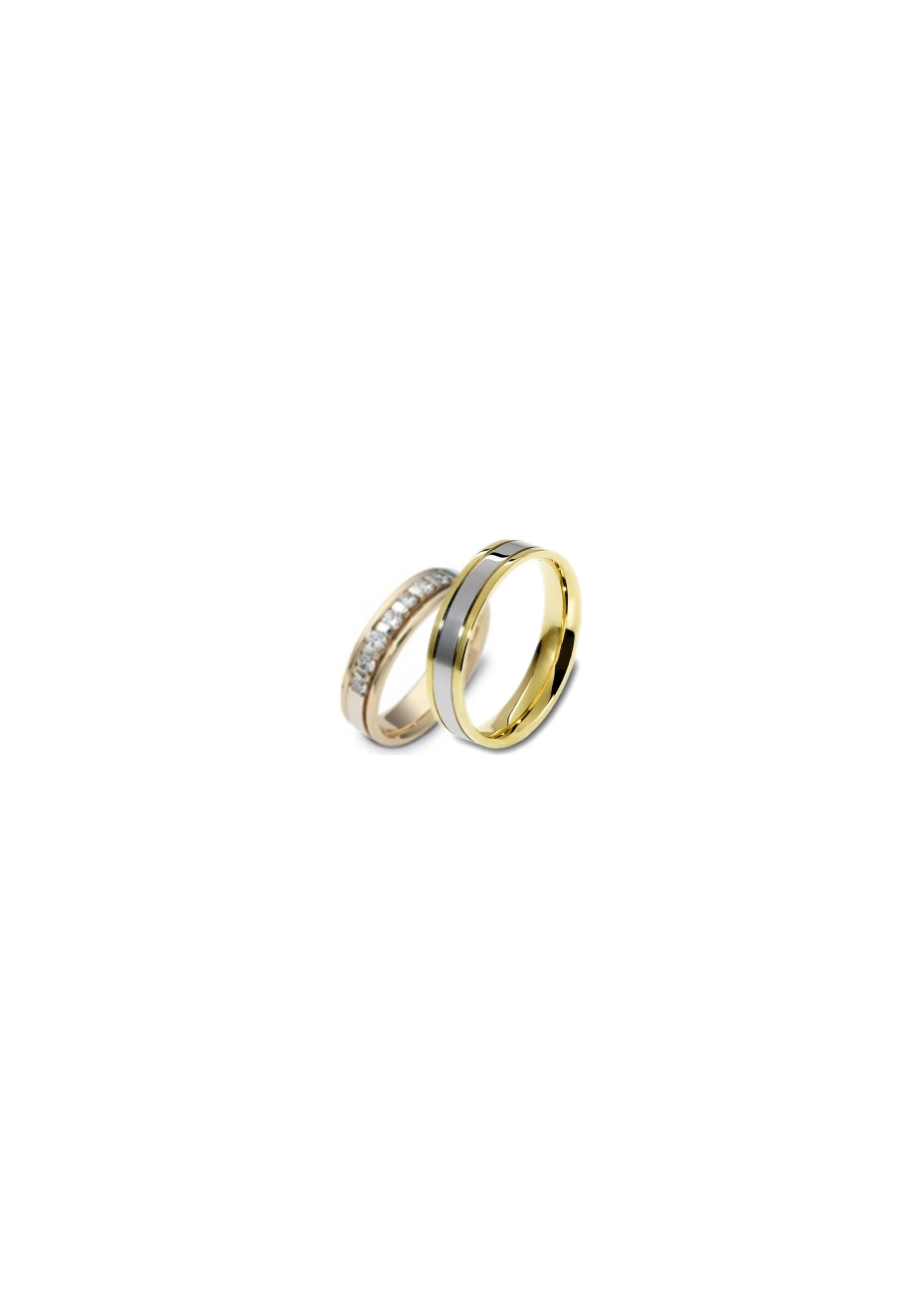 0710 Trouwringen bicolour goud met 7x0.045 crt briljant 5 mm