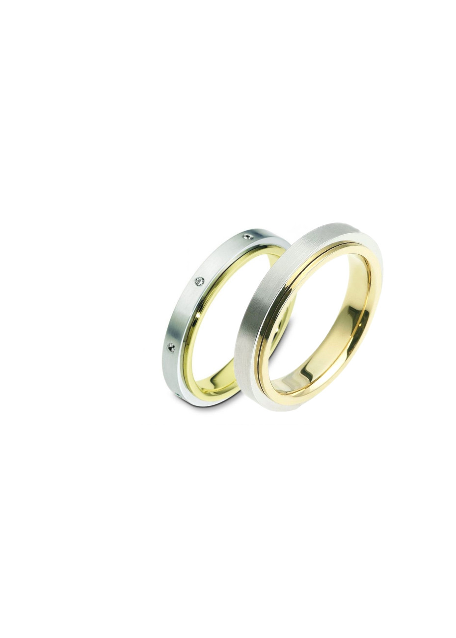 0809 Trouwringen bicolour goud met 8x0.01 crt briljant 4 mm