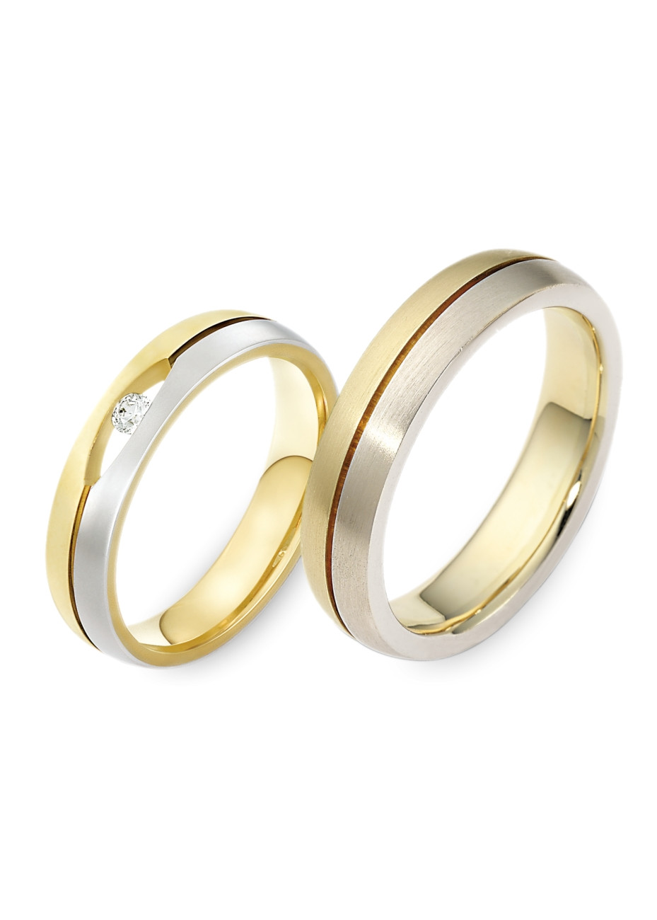 0904 Trouwringen bicolour goud met 1x0.09 crt briljant 5 mm
