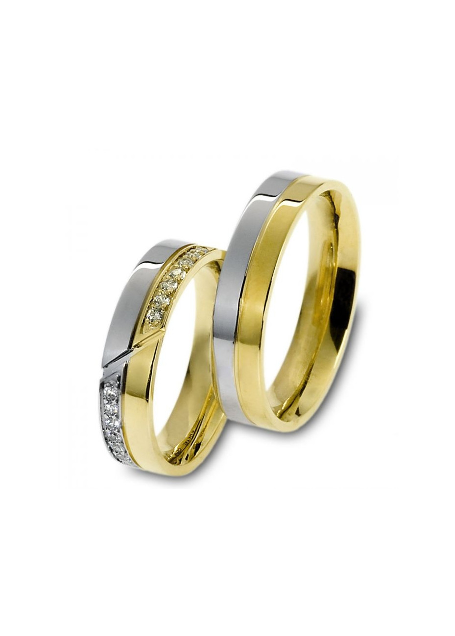0905 Trouwringen bicolour goud met 14x0.02 crt briljant 5 mm