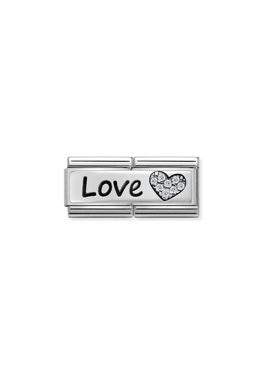 33073105 Nomination dubbele schakel Love zilver zirc