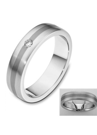 1504 Trouwringen titanium met witgoud met 1x0.07 crt briljant 6 mm