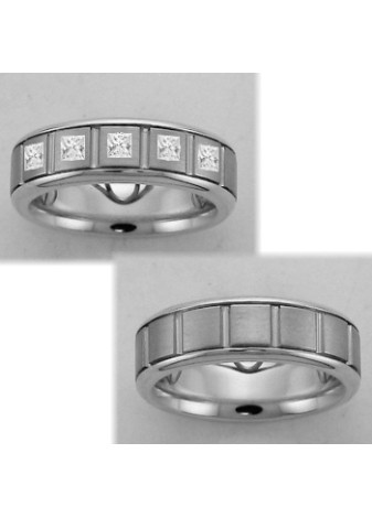 1512 Trouwringen titanium met witgoud met 5xprincess crt briljant 6.5 mm