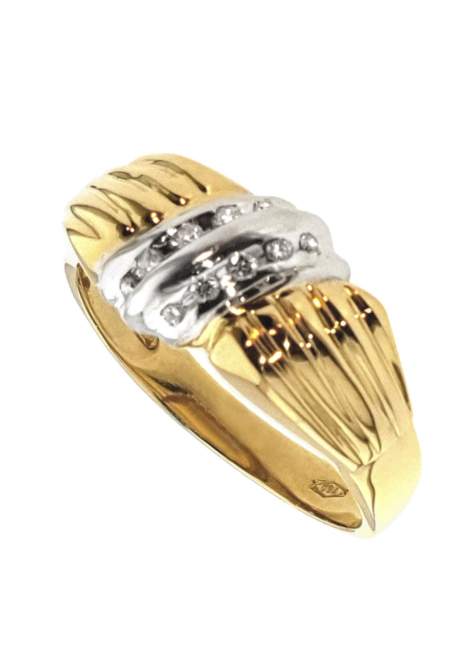.4.2 gram bicolour gouden damesring met 0.10 crt. diamant 18krt mt 18.5