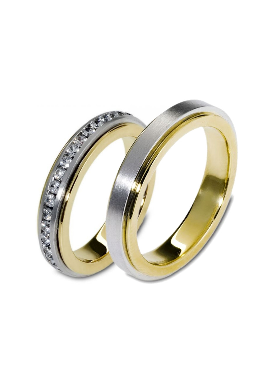 0703 Trouwringen bicolour goud met 45x0.03 crt briljant 4.5 mm