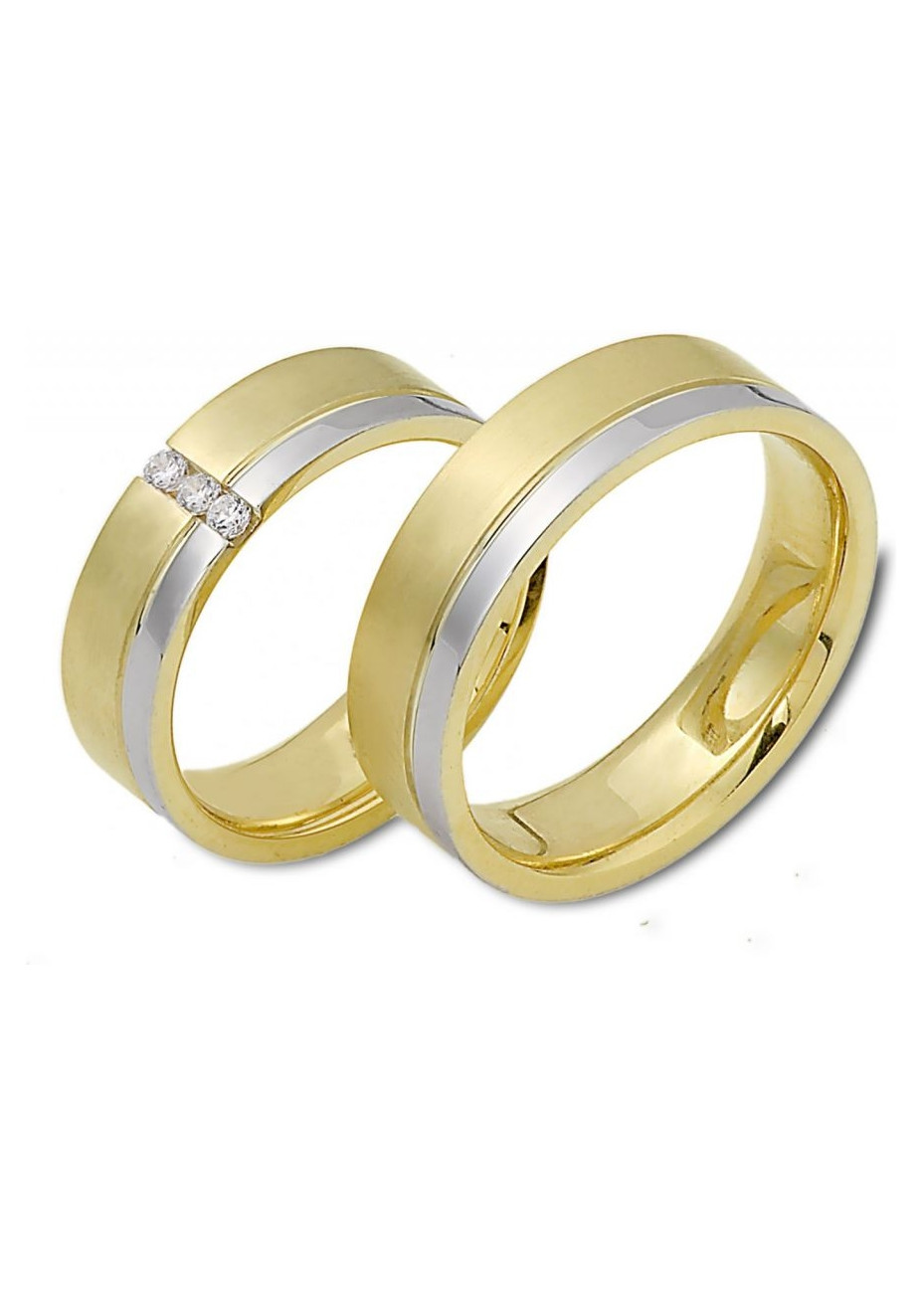 0802 Trouwringen bicolour goud met 3x0.03 crt briljant 6 mm
