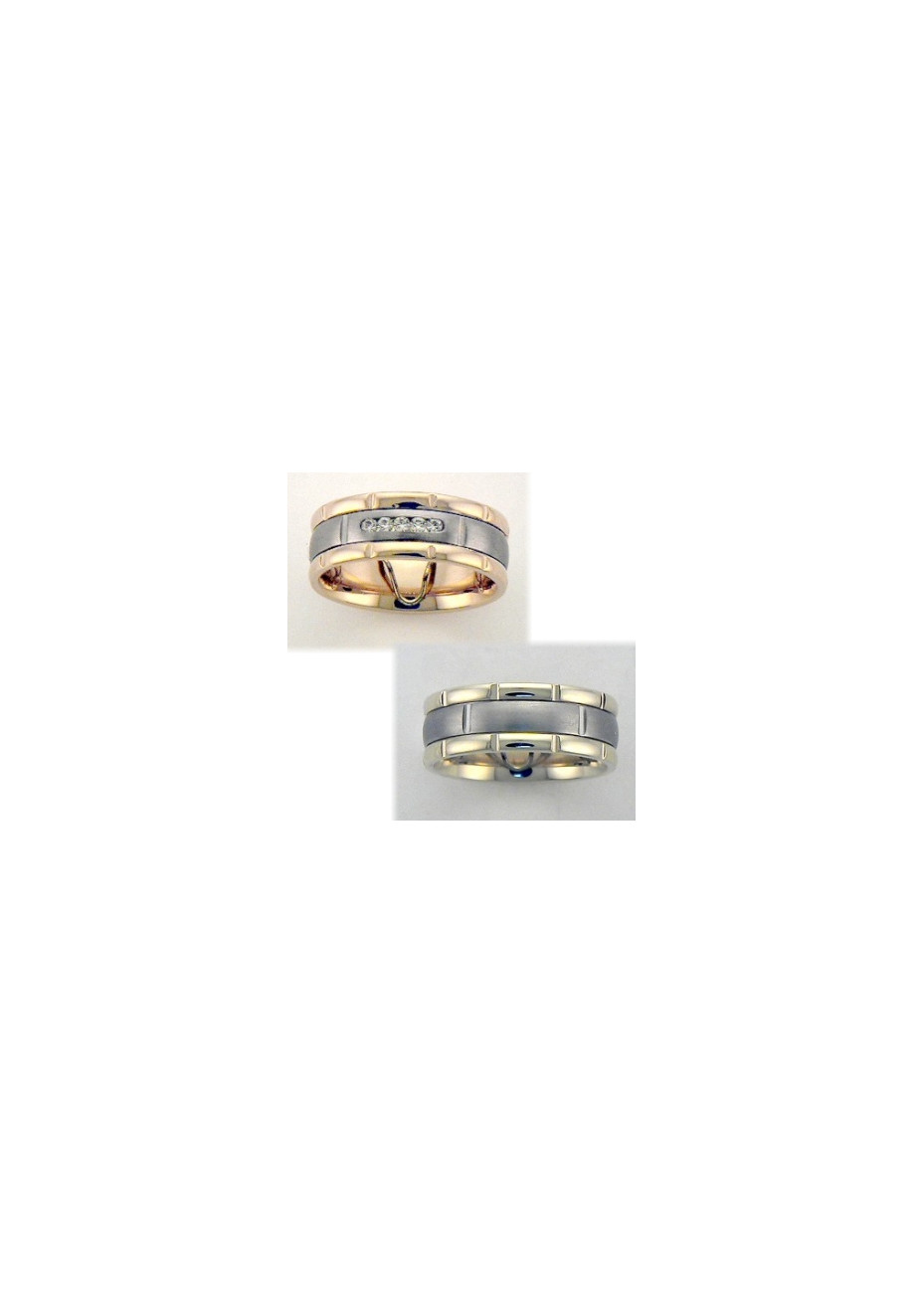 0803 Trouwringen bicolour goud met 5x0.02 crt briljant 7 mm
