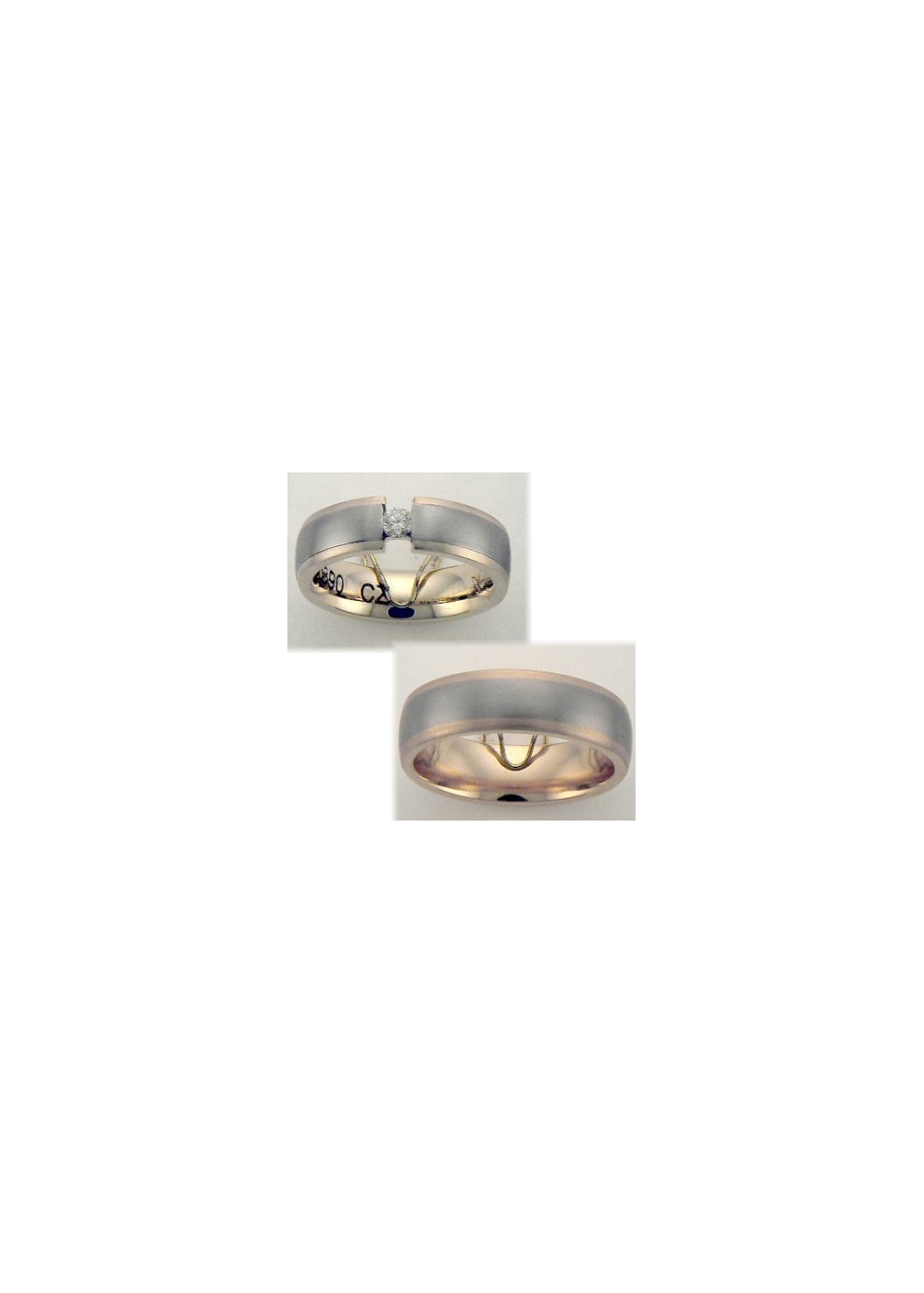 1104 Trouwringen bicolour goud met 1x0.17 crt briljant 6+7 mm