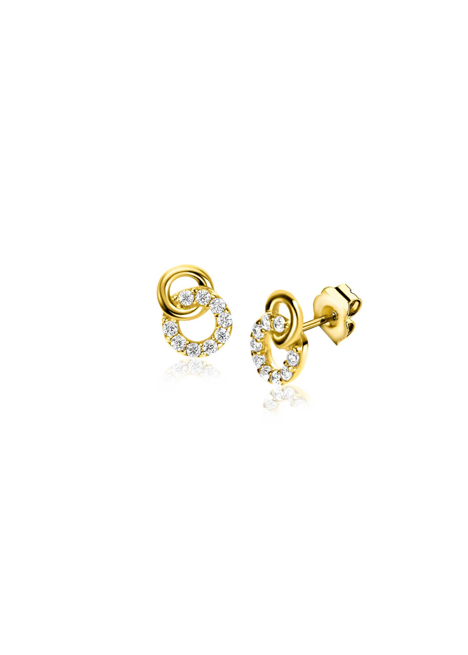 ZGO471 Gouden oorkoppen Zinzi ronde schijf met zirconia