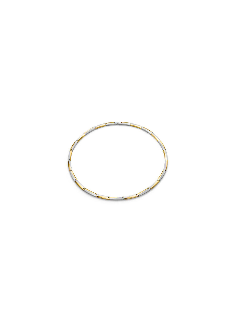 08076-02 Boccia bicolour titanium collier met diagonale vlakken