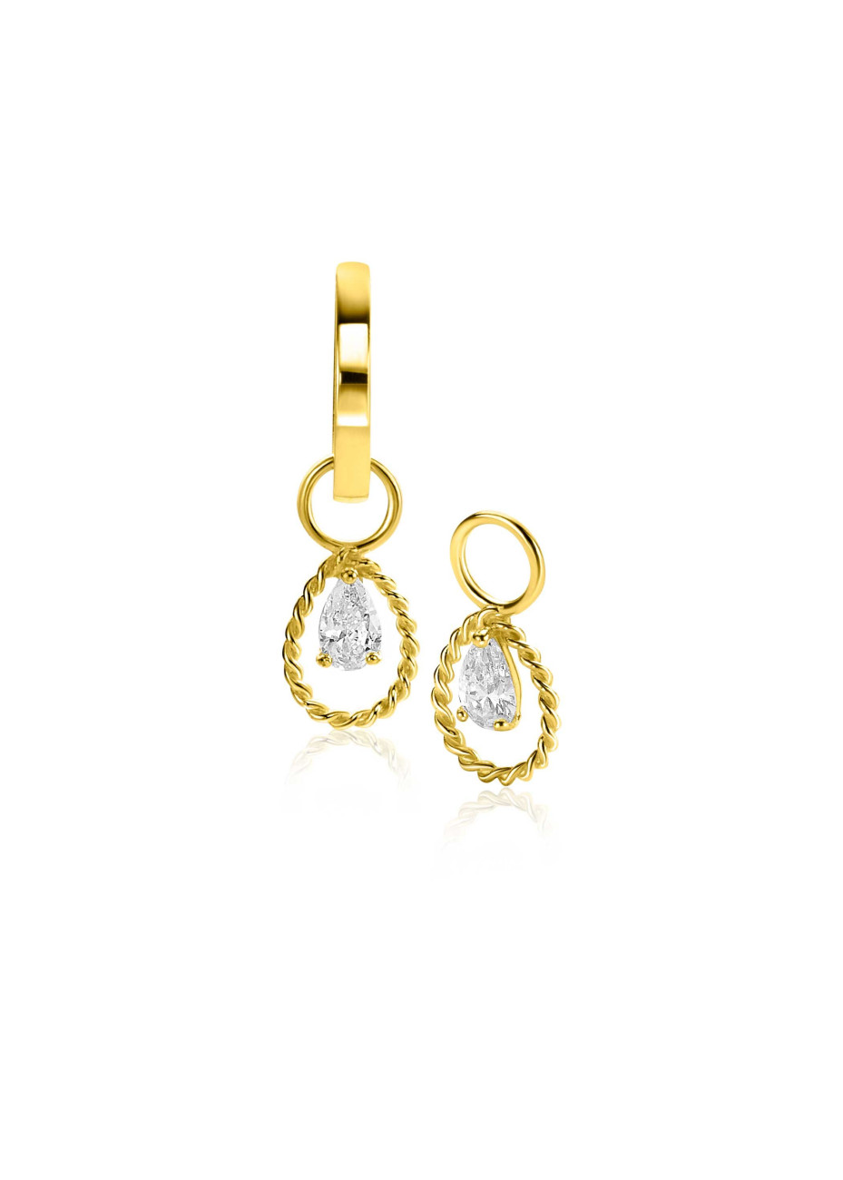 ZGCH478 Geelgouden creoolhangers Zinzi met peervormige zirconia