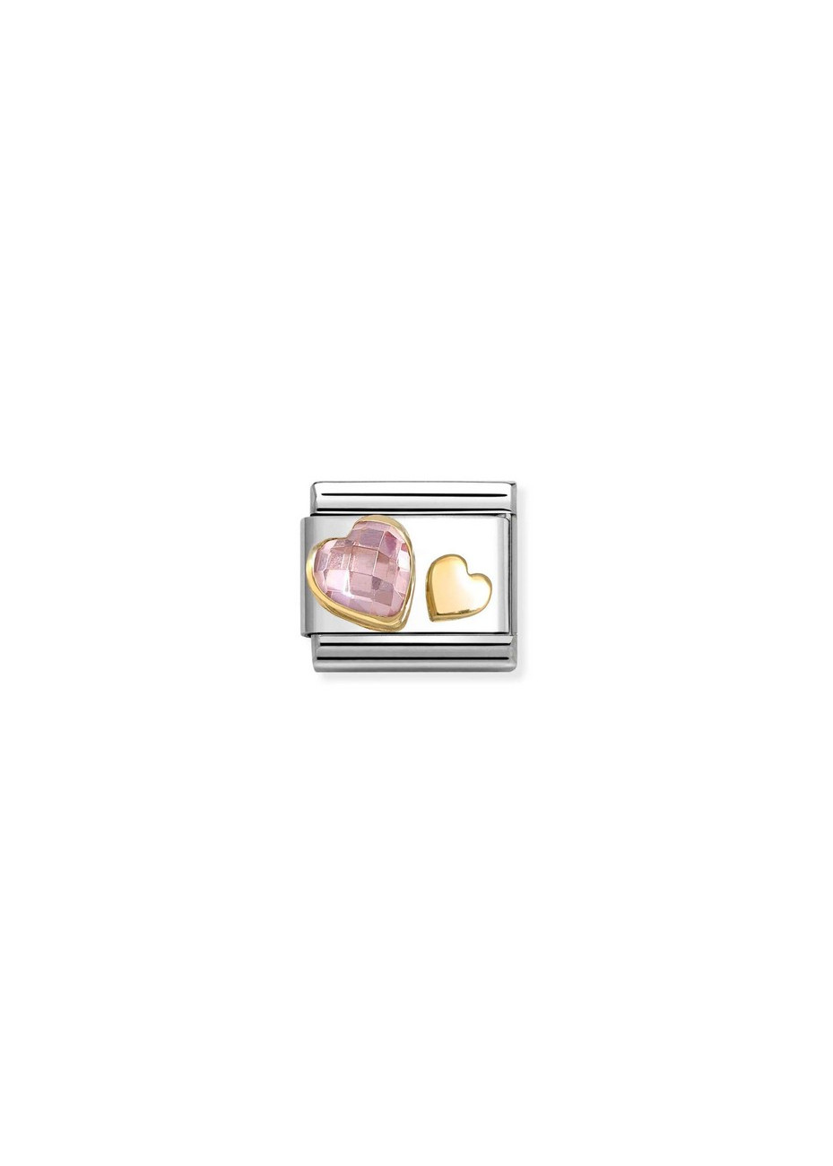 03061306 Nomination Hart roze zirconia schakel staal met goud