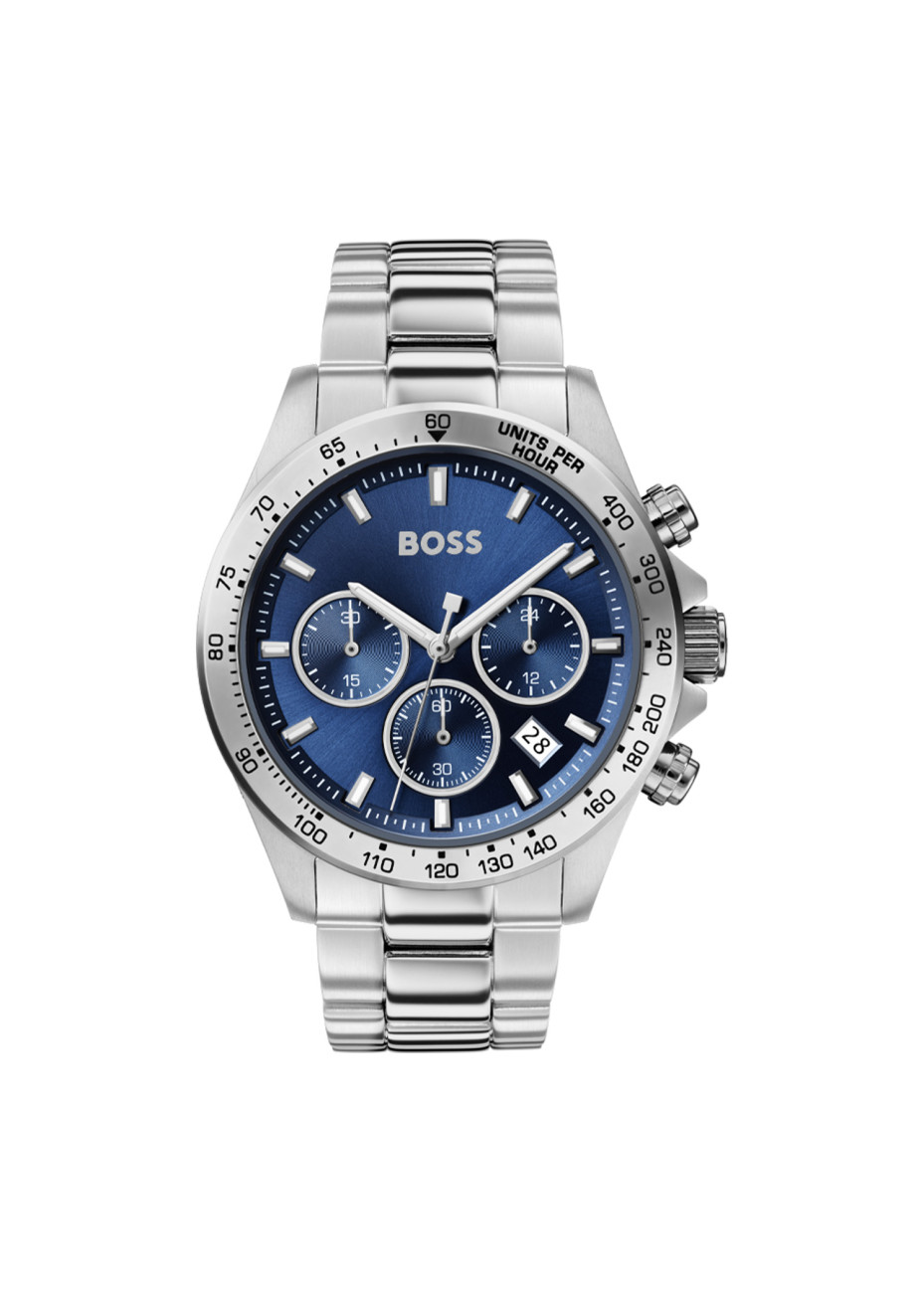 1513755 Boss herenhorloge Hero 43 mm stalen band blauw chrono