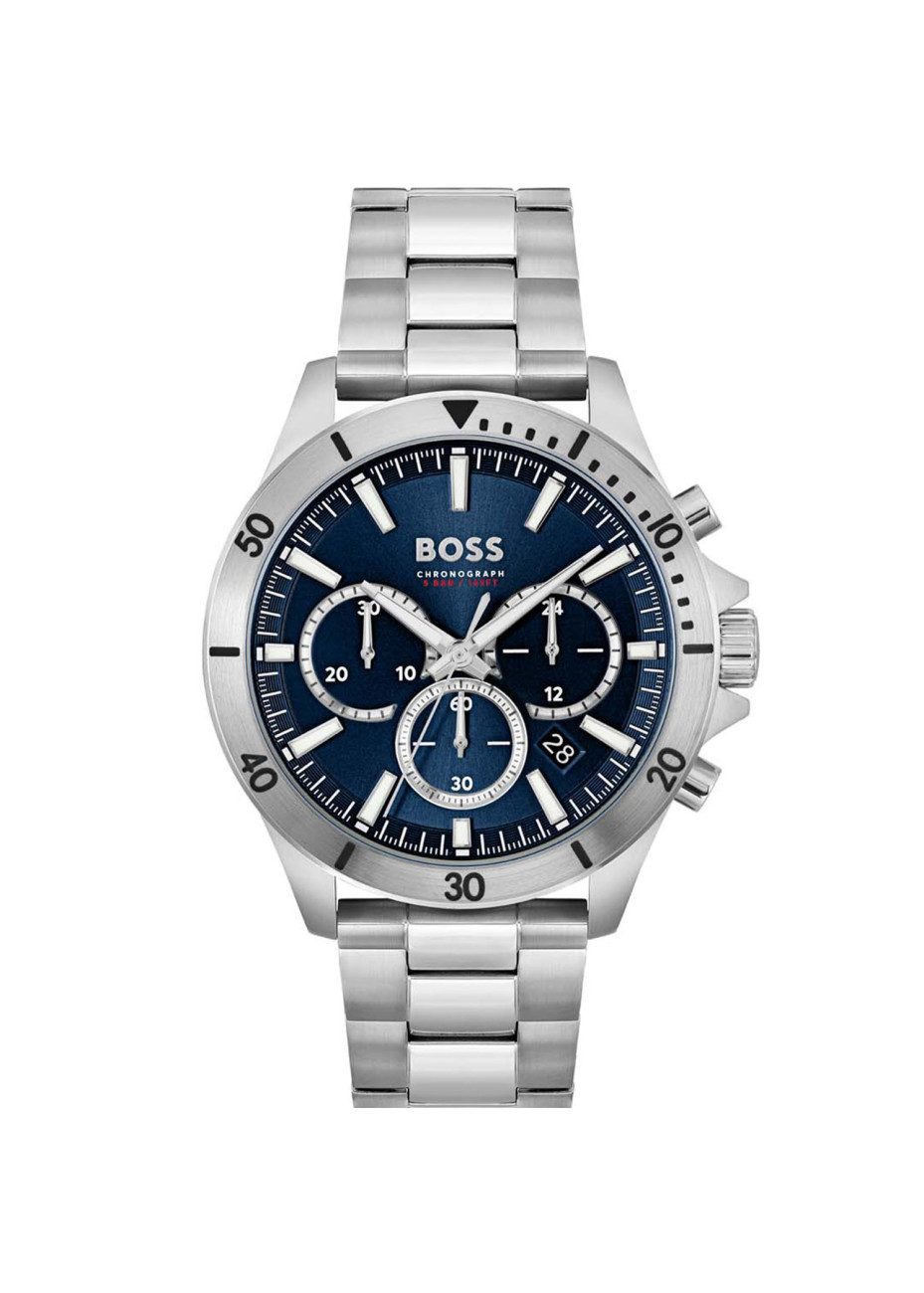 1514069 Boss herenhorloge Troper 44 mm stalen band blauw chrono