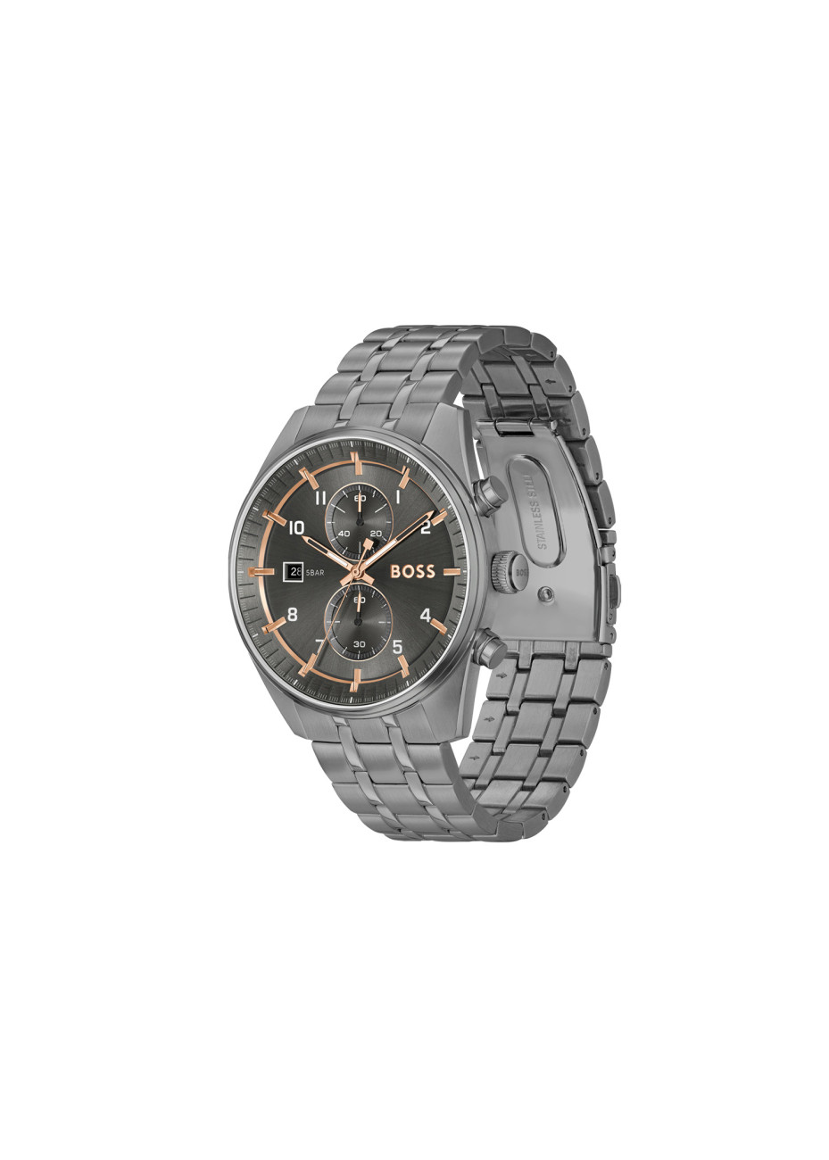 1514153 Boss herenhorloge Skytraveller 44 mm stalen band grijs chrono