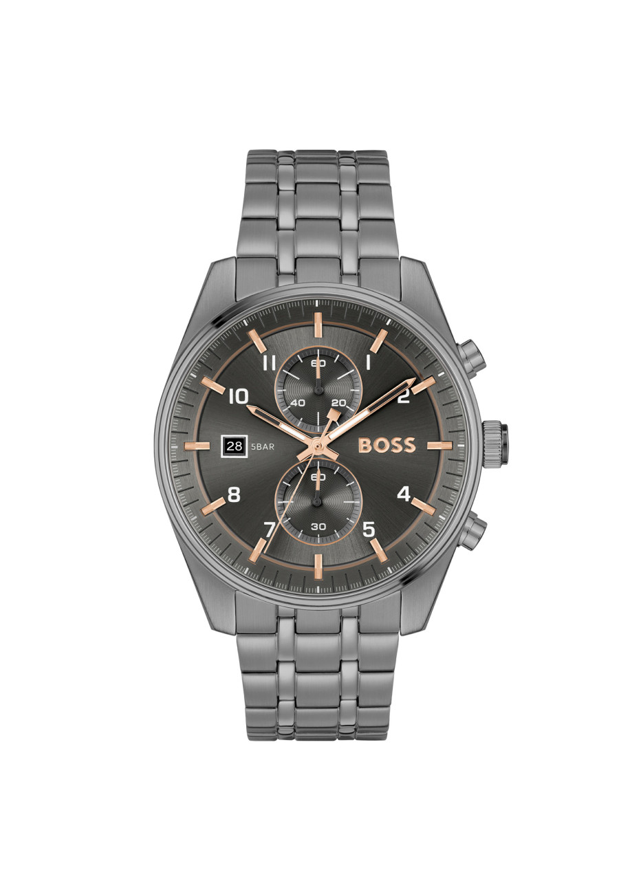 1514153 Boss herenhorloge Skytraveller 44 mm stalen band grijs chrono