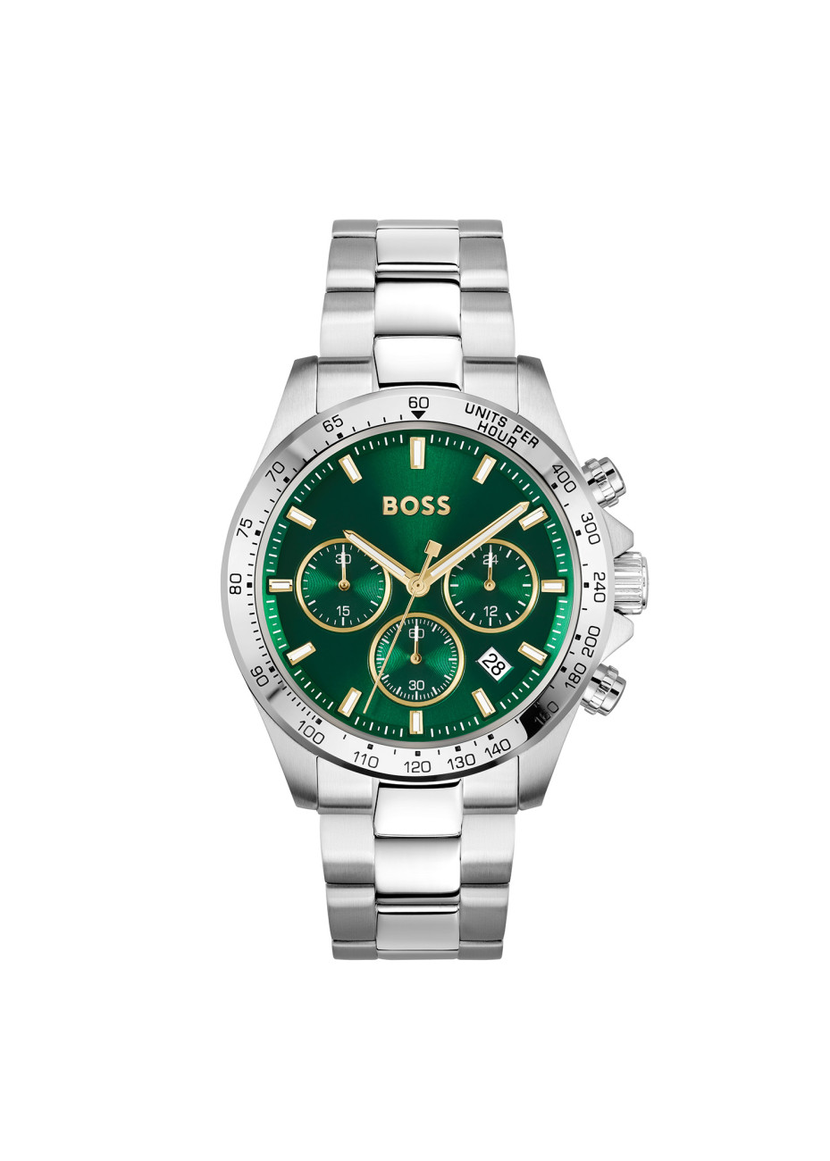 1514217 Boss herenhorloge Hero 43 mm stalen band groen chrono
