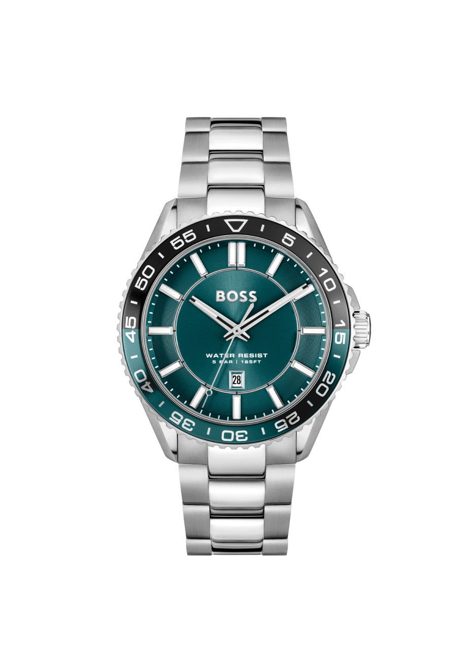 1514208 Boss herenhorloge Runner 3H 43mm stalen band petroleum 5 ATM