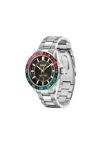 1514210 Boss herenhorloge Runner 3H 43mm stalen band rood-groen-zwart