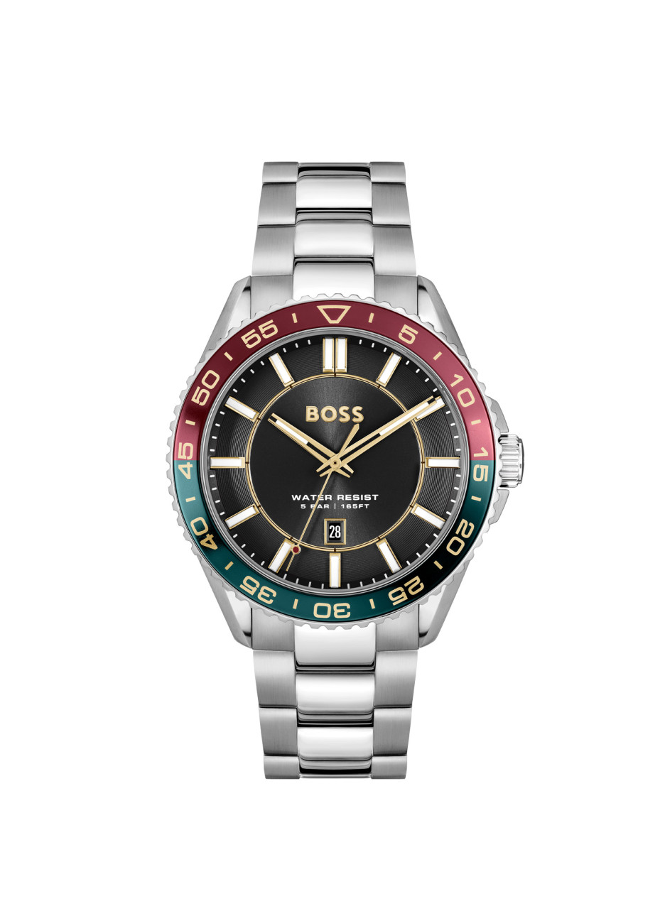 1514210 Boss herenhorloge Runner 3H 43mm stalen band rood-groen-zwart
