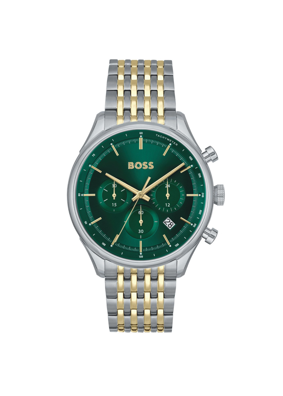 1514081 Boss herenhorloge Gregor 45 mm bicolour band groen chrono