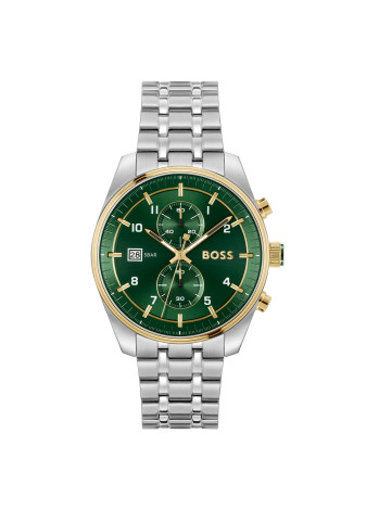 1514195 Boss herenhorloge Skytraveller 44 mm stalen band groen chrono