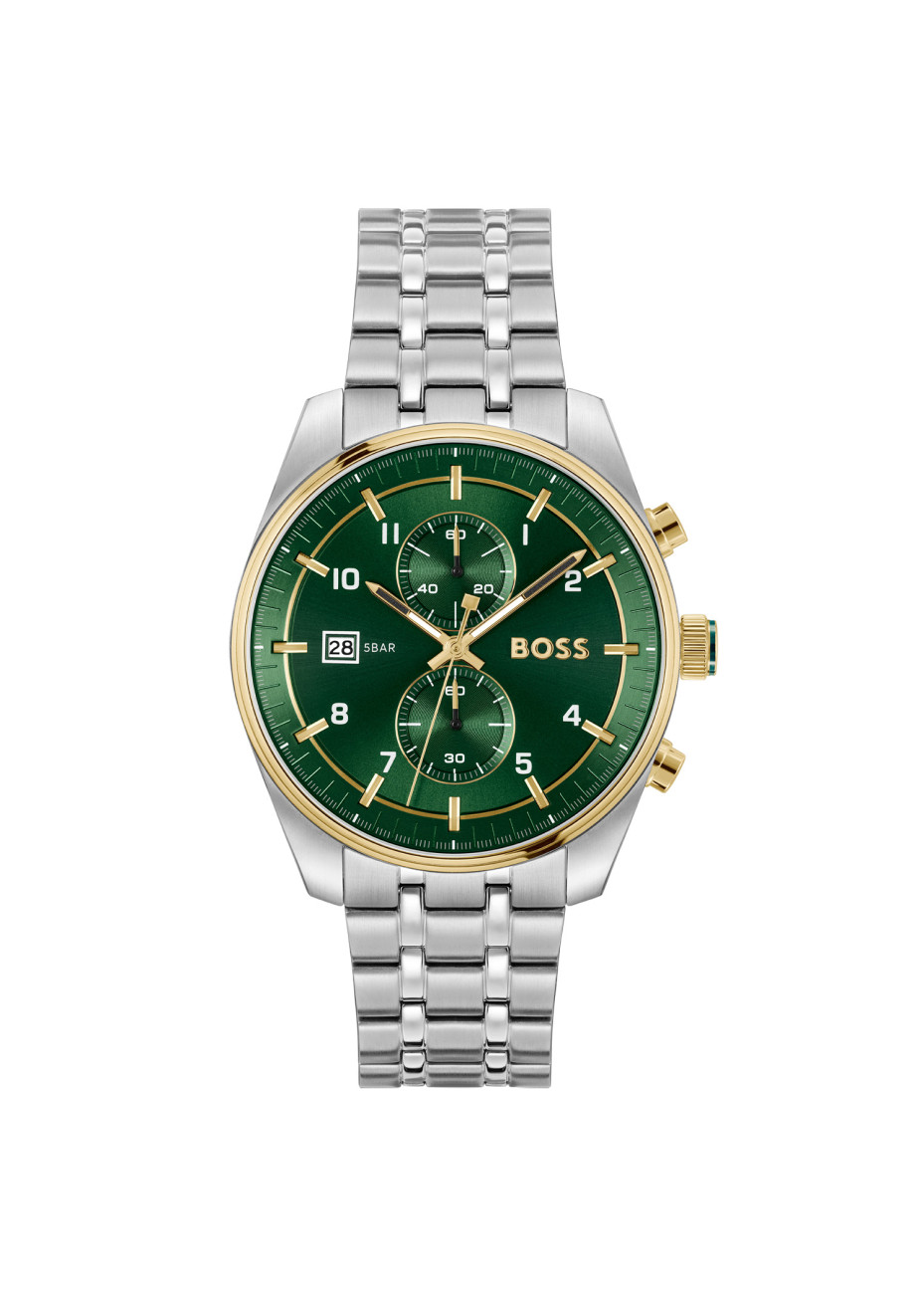 1514195 Boss herenhorloge Skytraveller 44 mm stalen band groen chrono