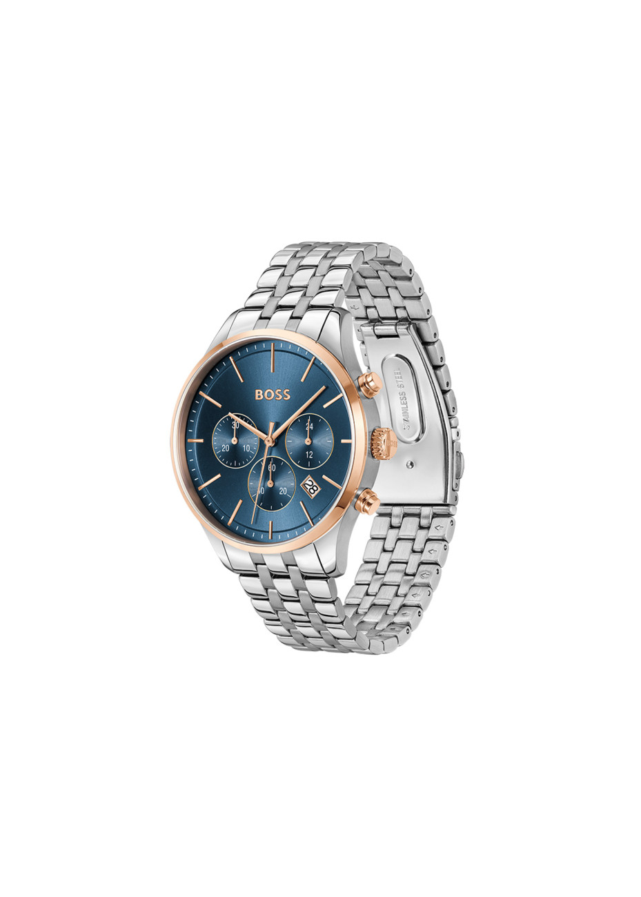 1514158 Boss herenhorloge Avery 42 mm stalen band blauw chrono