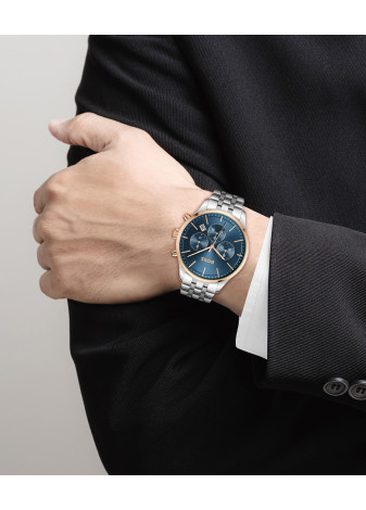 1514158 Boss herenhorloge Avery 42 mm stalen band blauw chrono