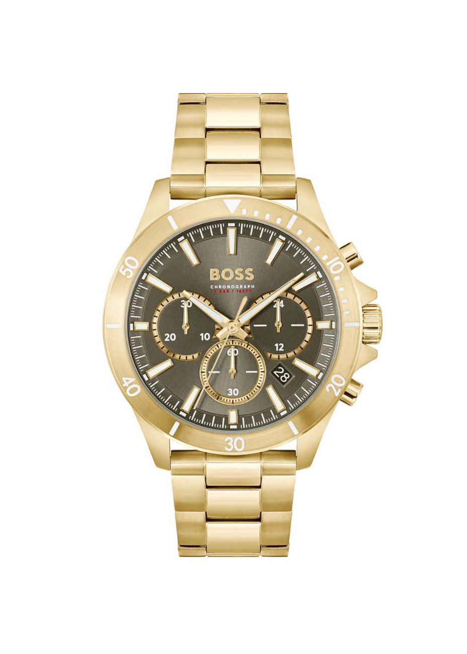 1514059 Boss herenhorloge Troper 44 mm doublé band bruin chrono