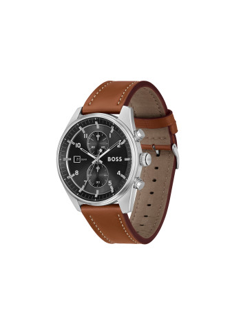 1514161 Boss herenhorloge Skytraveller 44 mm leren band zwart chrono
