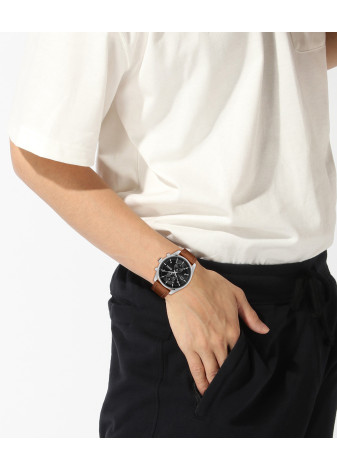 1514161 Boss herenhorloge Skytraveller 44 mm leren band zwart chrono