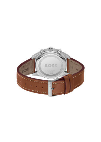1514161 Boss herenhorloge Skytraveller 44 mm leren band zwart chrono