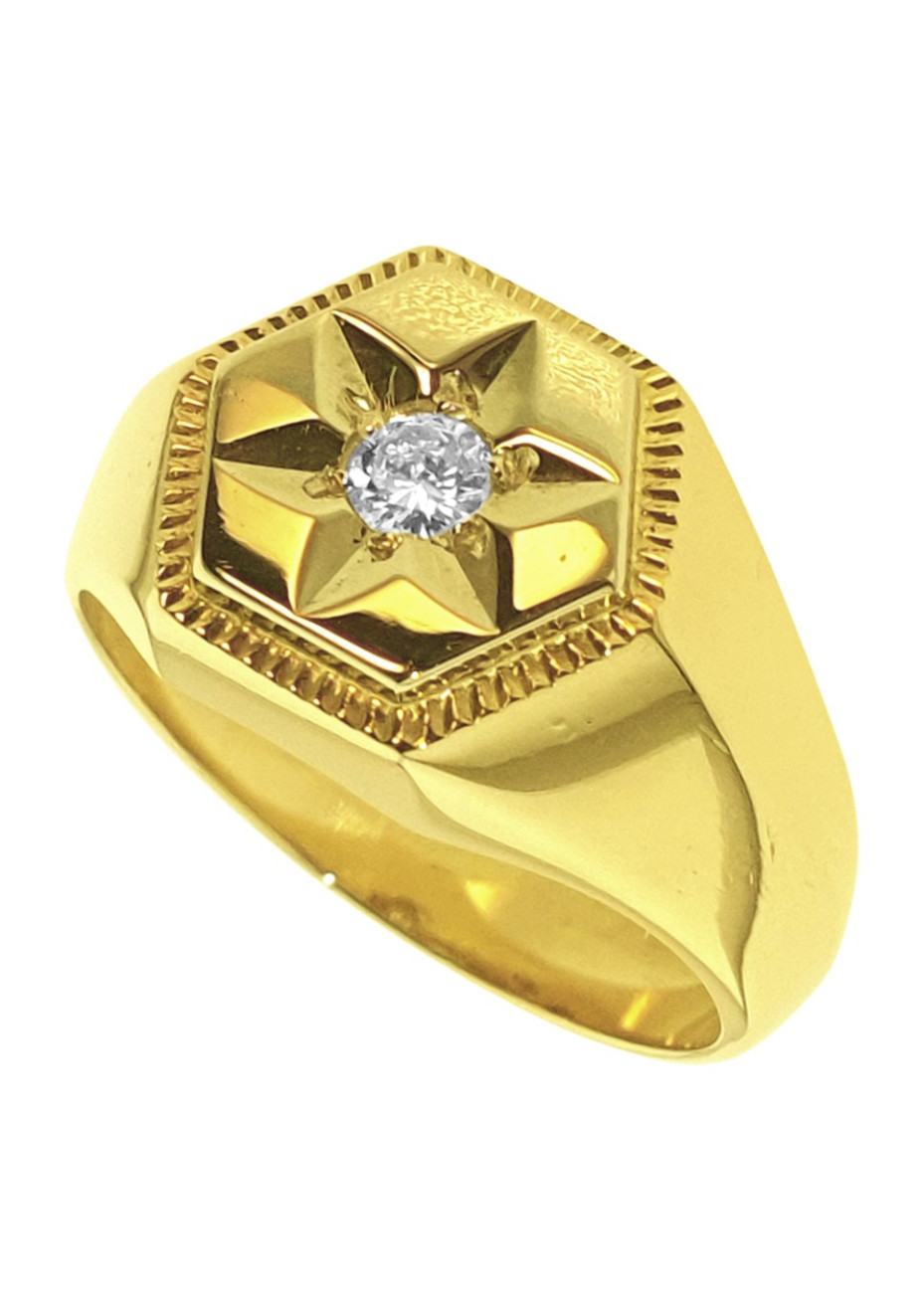 12.0 gram zwaar gouden heren- pinkring met 0.09 briljant maat 17.75