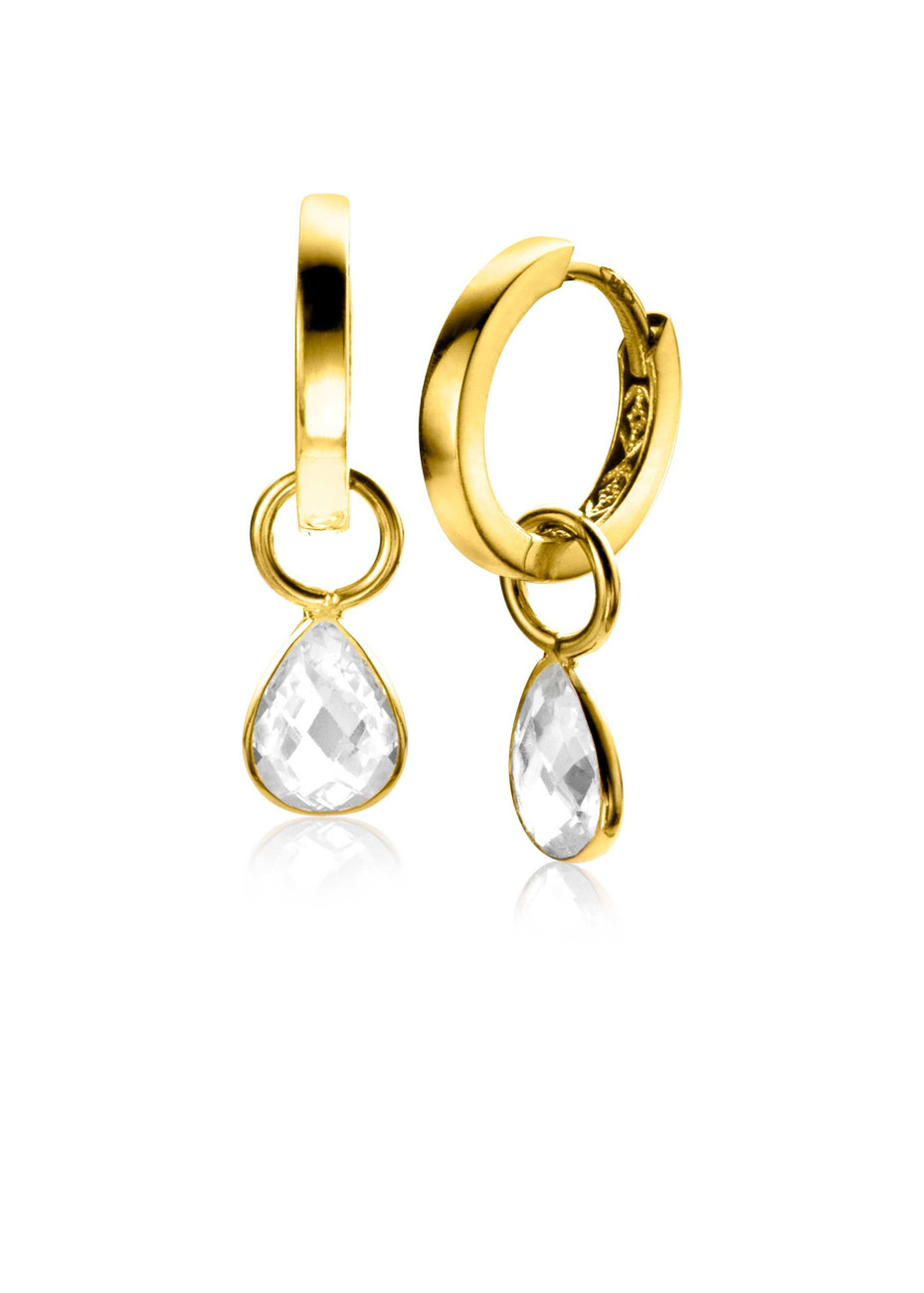 ZGCH390 Zinzi Gold creoolhangers zirconia peervorm