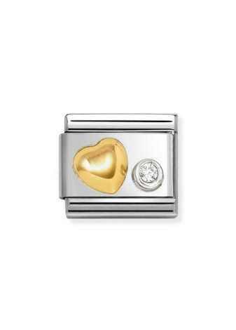 63030102 Nomination charm hart goud met zirconia zilver