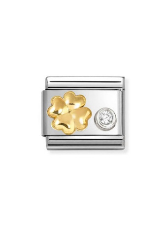 63030103 Nomination charm klaver vier goud met zirconia zilver