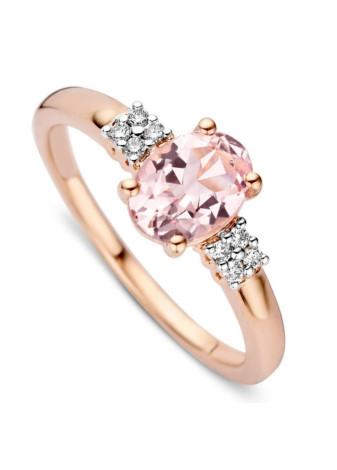 0879-007 Rosé gouden damesring met morganiet en 0.07 crt. briljant